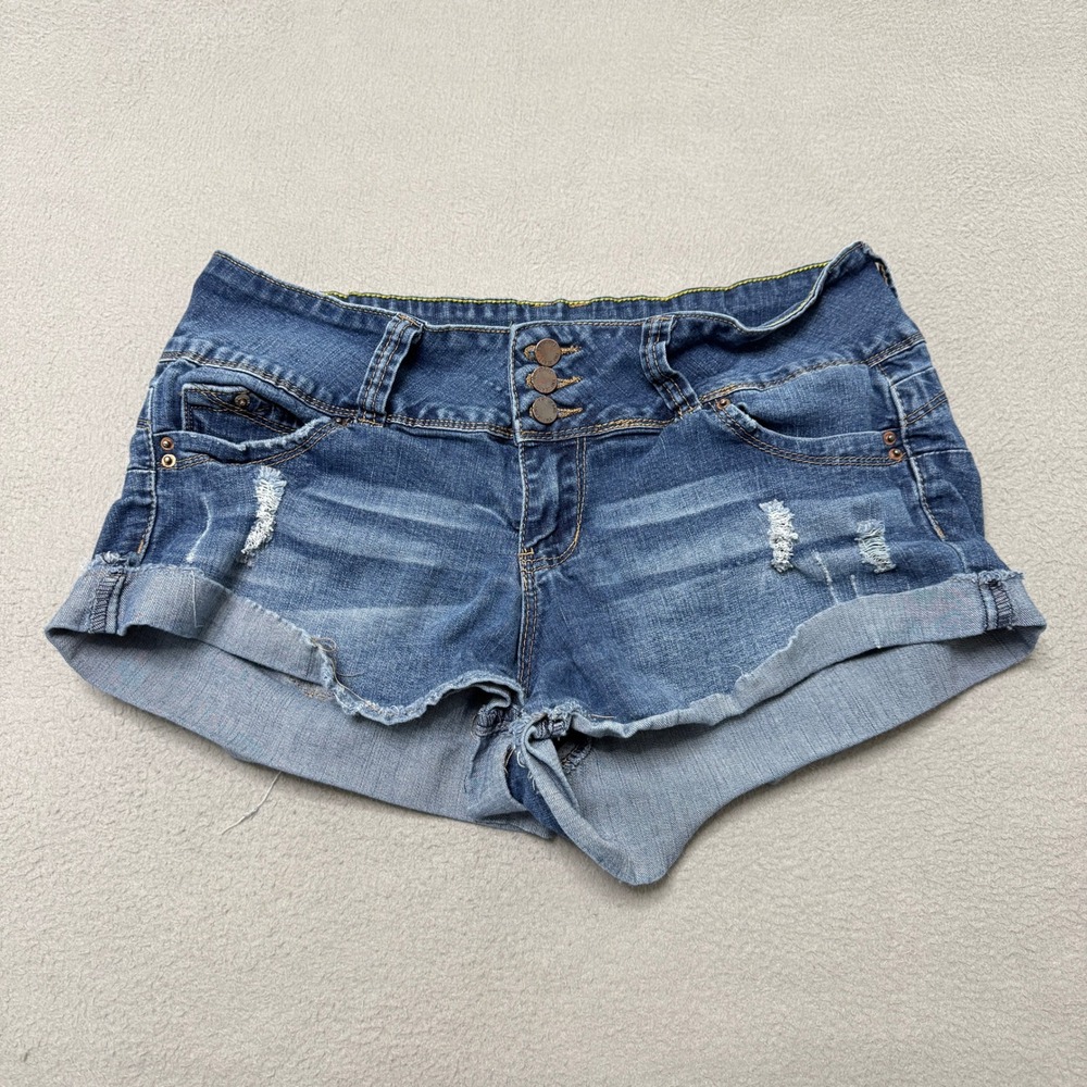 YMI Denim Shorts Womens 11 Blue WannabetaBuy Distressed Cuffed Jean Shorts